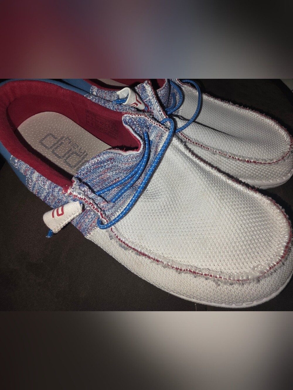 Hey Dude Men's Wally Linen Loafers- White/Blue/Red - Picture 2 of 5